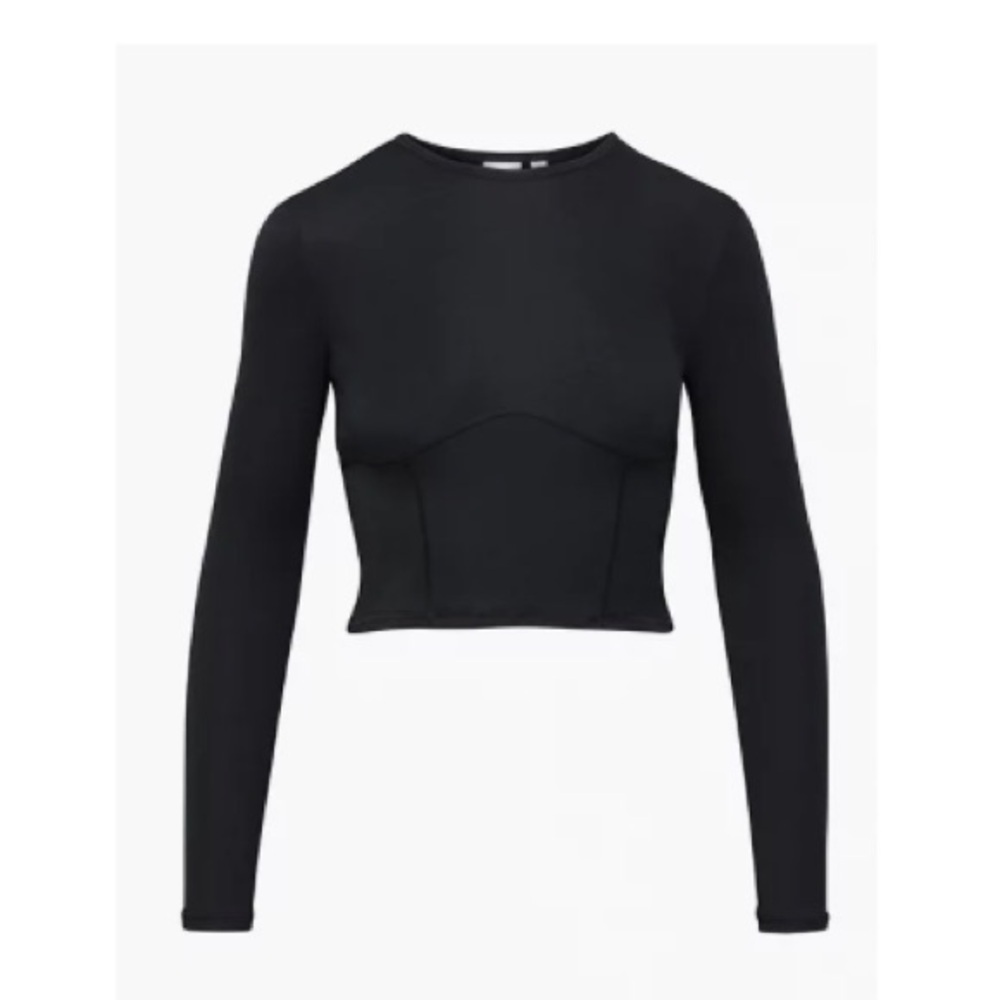 Like new! Sunday Best Cropped “Corset” DOVE RIBBED LONG SLEEVE - Black